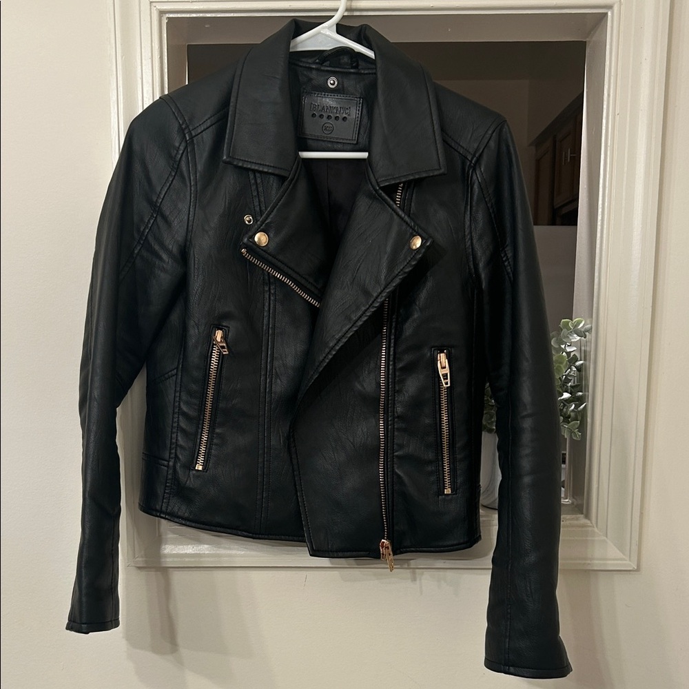 Blank NYC Black Leather Jacket with Gold Accents